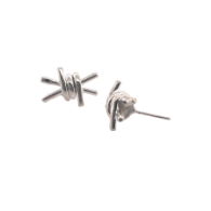 Sterling Silver High Polish Barbwire Earring Stud Small Size 10mm Long x 8mm Wide.