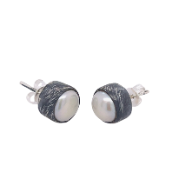 Sterling Silver Oxidized Freshwater Pearl 8mm Round.