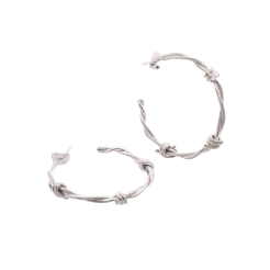 Sterling Silver Brushed Sterling Silver Barbwire Hoop Size Earring Length 45mm.