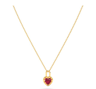 Sunshine Ruby Heart Lock Gold Necklace